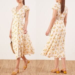 Reformation Carina Wrap Midi Dress in Limonada| Ivory Butter Yellow Floral |SZ M